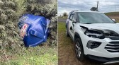 Caixa d'água cai de caminhão e atinge veículo na PR-483
