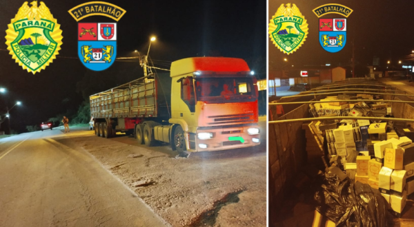 Caminhão carregado com produtos da Argentina é apreendido pela Policia Militar; prejuízo de mais de 2 milhões ao crime