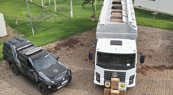 Caminhão com carga milionária de cigarros contrabandeados é apreendido após fuga de motorista