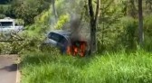 Carro pega fogo após colidir em árvore, entre Beltrão e Dois Vizinhos