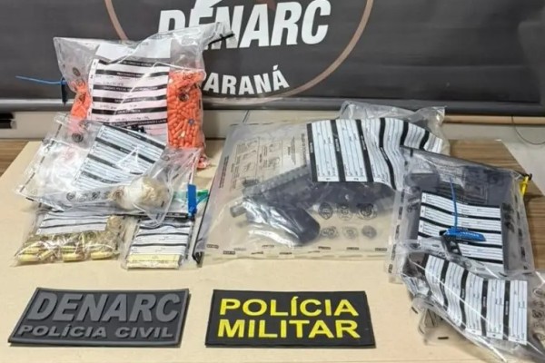Operação conjunta prende três pessoas e apreende submetralhadora, drogas e munições