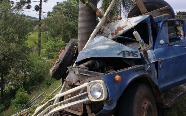 Caminhão fica destituído em acidente na PR-493