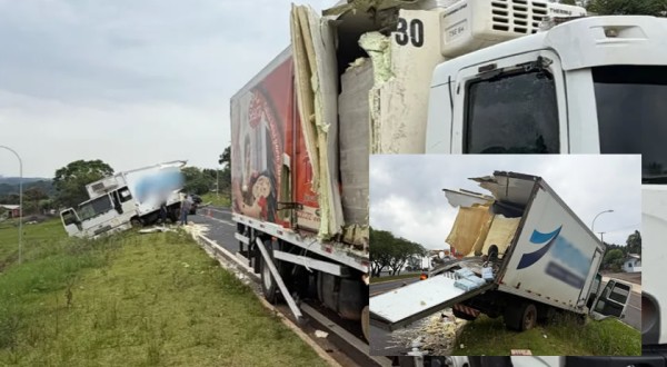 Colisão entre dois caminhões causa grandes danos materiais na BR-158