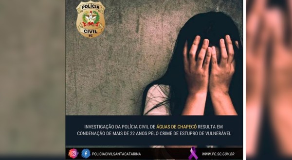 Homem é condenado a mais de 22 anos de prisão por estupro de vulnerável