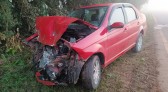 Carro bate em plantadeira e deixa mulher e criança feridas
