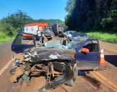 Cinco pessoas são socorridas após colisão entre carro e caminhão na PR-158 em Rio Bonito do Iguaçu