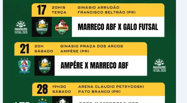 Marreco ABF Futsal estreia na Série Ouro 2026 diante da torcida no Arrudão, em Francisco Beltrão