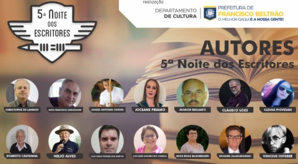 Noite dos escritores será nesta quarta-feira