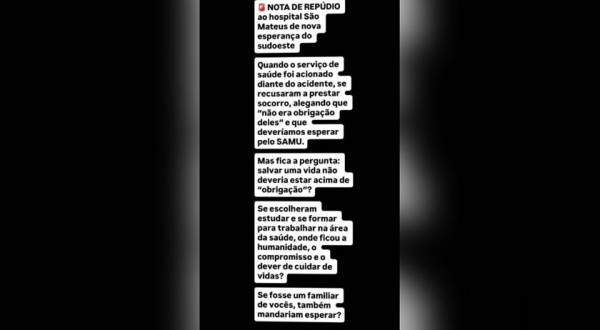 Prefeitura apura possível negativa de atendimento após acidente com morte em Nova Esperança do Sudoeste