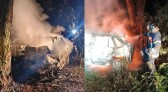 Duas pessoas morrem carbonizadas após carro bater contra árvore e pegar fogo no Paraná