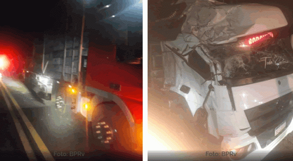 Caminhão carregado com frangos vivos tomba na PR-281