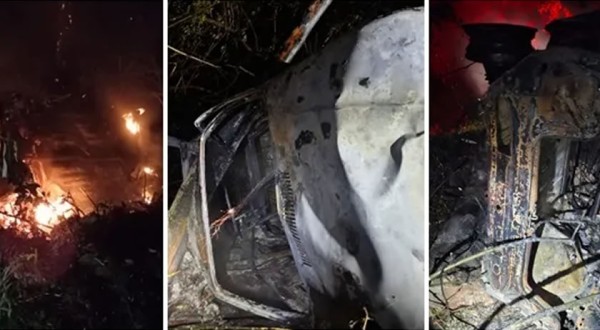 Motorista fica ferido após carro capotar e pegar fogo na PR-281
