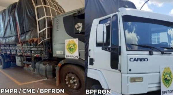 BPFRON realiza apreensão de dois caminhões carregados de fumo em Santo Antônio do Sudoeste