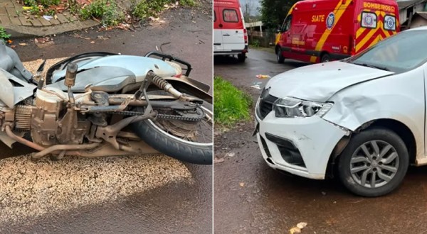Duas pessoas ficam  feridas  após colisão entre motocicleta e carro