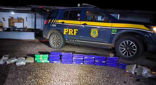 PRF apreende 34 kg de maconha em abordagem na BR-163, em Realeza; automóvel era de Francisco Beltrão