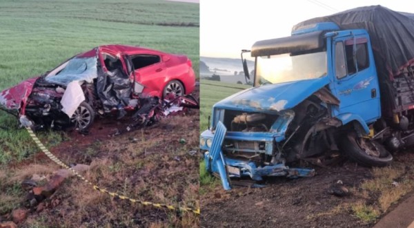 Grave acidente entre carro e caminhão deixa um morto, na PR 566