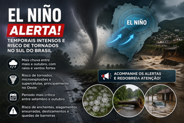 El Niño deve intensificar temporais e elevar risco de eventos extremos no Sul do Brasil