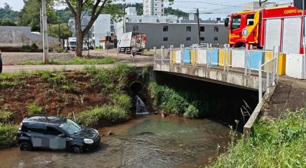 Carro cai no Rio Lonqueador após colisão